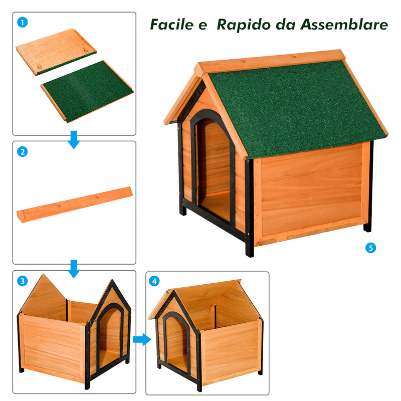 Cuccia per Cani da Esterno in Legno Naturale 76x65x64 cm -4