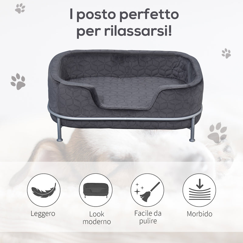 Divano per Cani e Gatti Imbottito 63,5x43x24,5 cm in Velluto con Base in Metallo Grigio Scuro-6