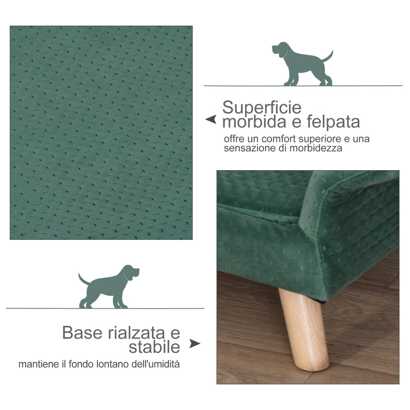 Divano per Cani e Gatti Imbottito 73x58x37 cm in Velluto Verde Chiaro-6