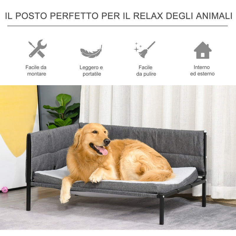 Divano Cuccia per Cani Grandi 93,5x69x48,5 cm in Tessuto Effetto Lino Grigio-6