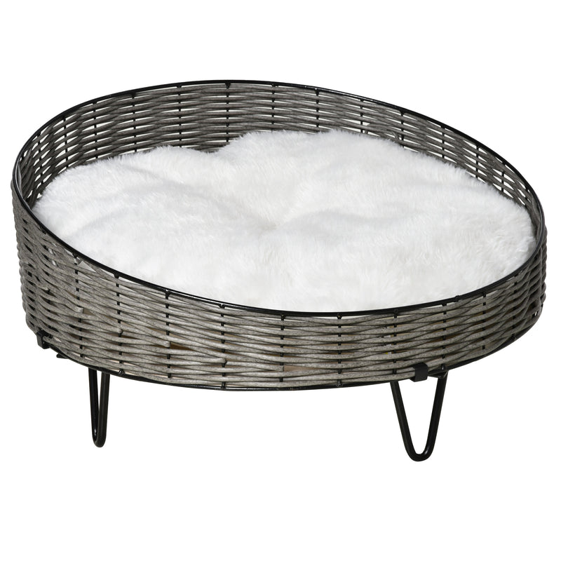 Cuccia per Cani e Gatti Rialzata Ø60x32 cm in Rattan Grigio Scuro-1