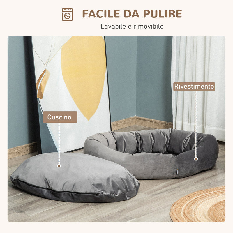 Cuccia Imbottita per Cani 102x74x23 cm in Tessuto Vellutato Grigio Scuro-5