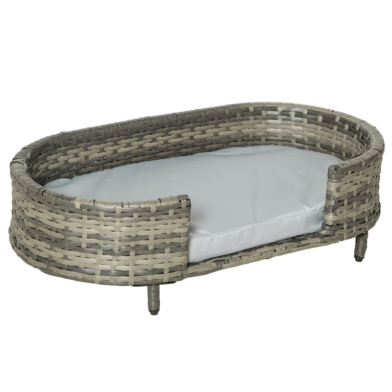 Cuccia per Cani 74x42x21 cm con Cuscino in Rattan PE Marrone e Grigio-1