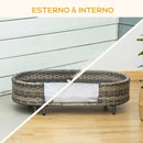 Cuccia per Cani 74x42x21 cm con Cuscino in Rattan PE Marrone e Grigio-6