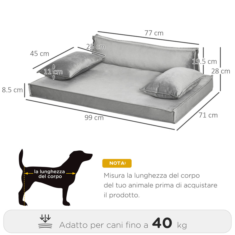 Cuccia per Cani e Gatti 99x71x28 cm in Tessuto Effetto Velluto Grigio-3