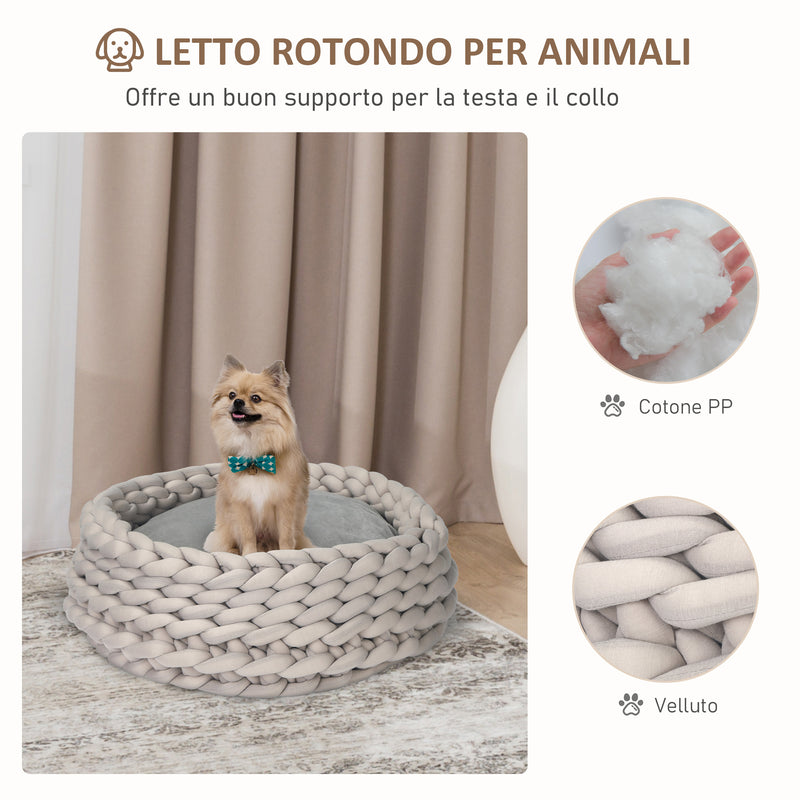 Cuccia per Cani e Gatti Ø50x19 cm in Tessuto Effetto Velluto Grigio-4