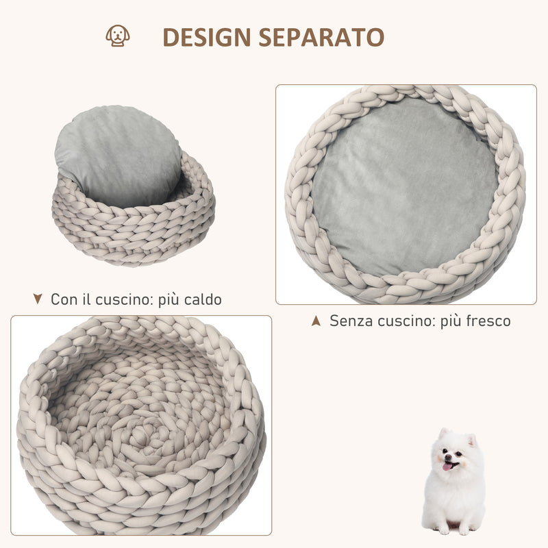 Cuccia per Cani e Gatti Ø50x19 cm in Tessuto Effetto Velluto Grigio-6