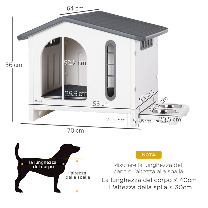 Cuccia per Cani 70x64x56 cm con Vassoio per Ciotole Finestre Grigia e Bianca-3