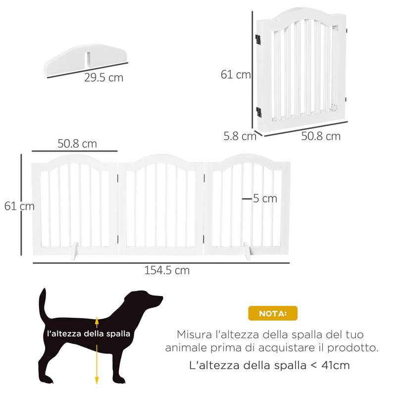 Cancelletto di Sicurezza Pieghevole per Animali Domestici 154,5x29,5x61 cm in Legno e MDF Bianco-3