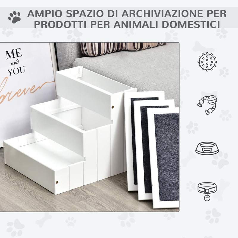 Scaletta per Cani 3 Gradini 40,5x44,5x38 cm in in Legno di Pino Bianco-5