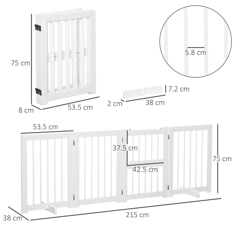 Cancelletto di Sicurezza Pieghevole per Animali Domestici 215x38x75 cm in Legno Bianco-3