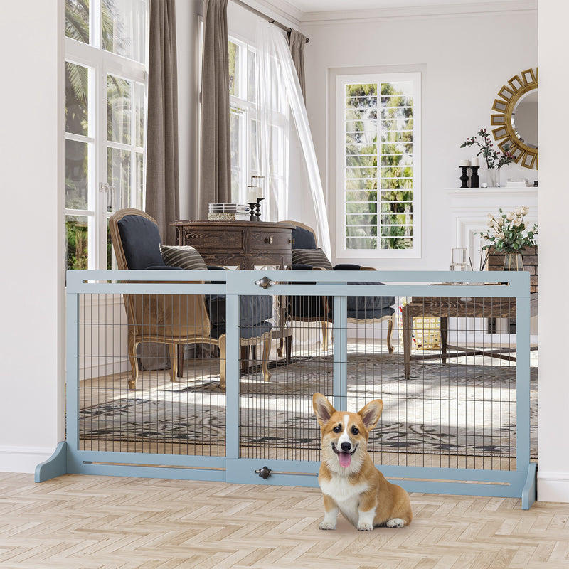 Cancelletto di Sicurezza Estensibile per Animali Domestici 104-183x36x69 cm in Legno e Acciaio Blu-2