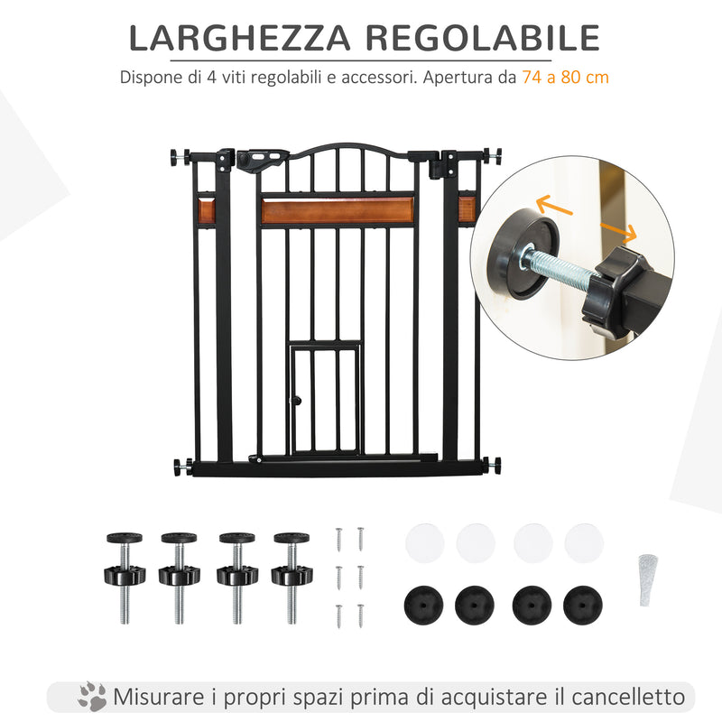 Cancelletto Sicurezza Regolabile per Cani 74-80 cm con Chiusura Automatica Nero-6