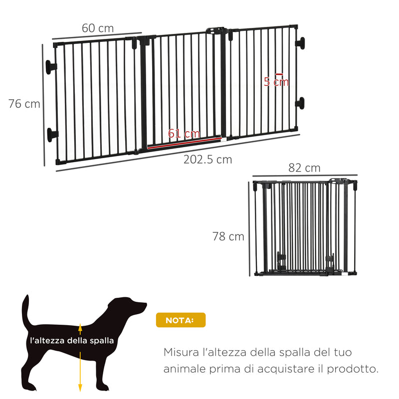 Cancelletto di Sicurezza Pieghevole per Animali Domestici 202,5x2x76 cm in Acciaio Nero-3