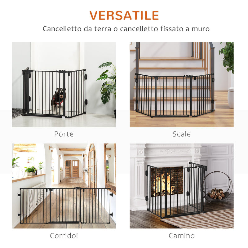 Cancelletto di Sicurezza Pieghevole per Animali Domestici 202,5x2x76 cm in Acciaio Nero-8