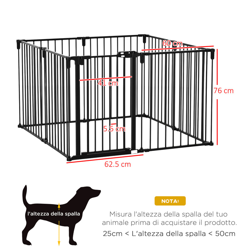 Recinto per Cani Gatti Pieghevole 482,5x2x76 cm 8 Sezioni in Acciaio Nero-3