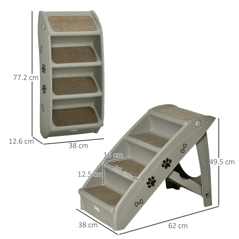 Scaletta per Cani Pieghevole 4 Gradini 67x38x49,5 cm in Plastica Grigio-3