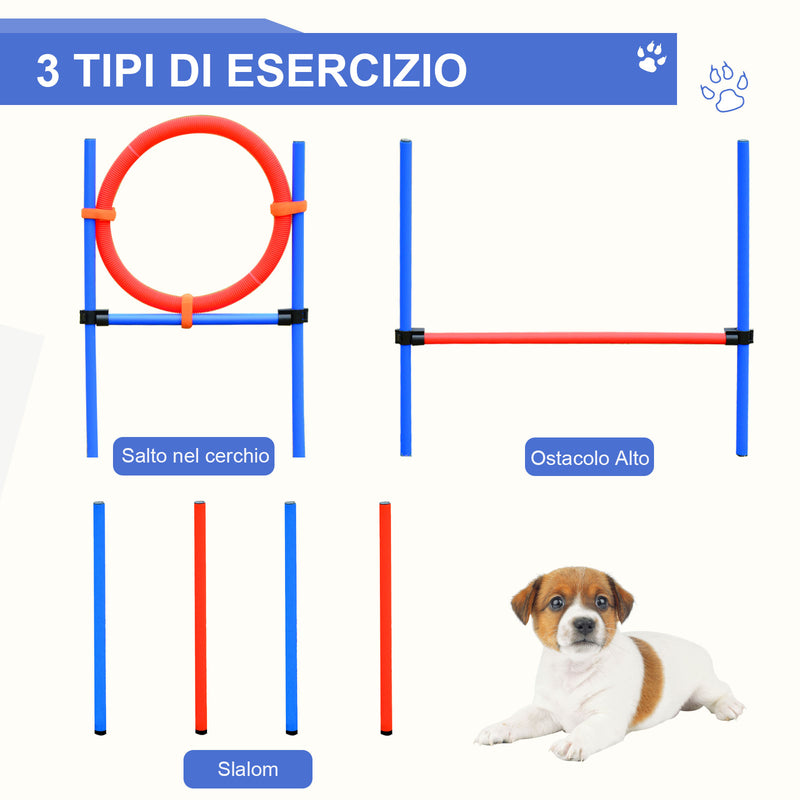 Set Ostacoli e Slalom per Addestramento Cani con Sacca di Trasporto  Blu e Rosso-4