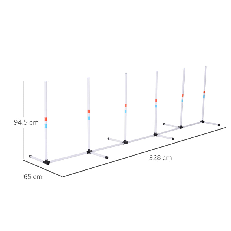 Set Addestramento Cani da Esterno con 6 Pali e Borsa di Trasporto Bianco-3