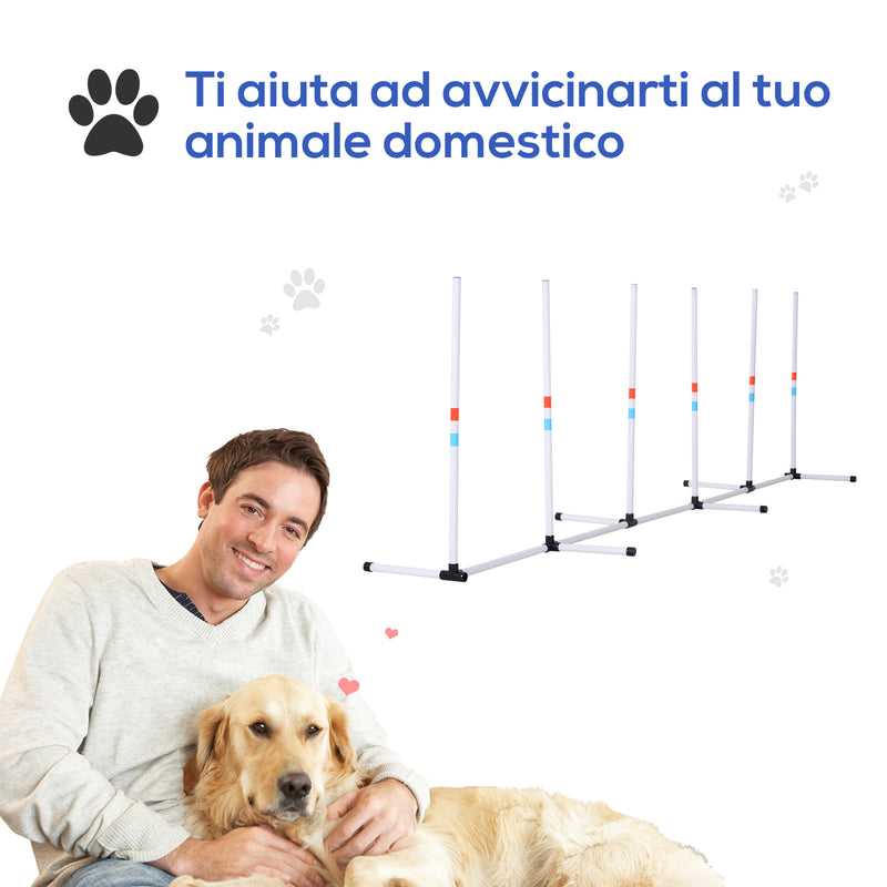 Set Addestramento Cani da Esterno con 6 Pali e Borsa di Trasporto Bianco-4