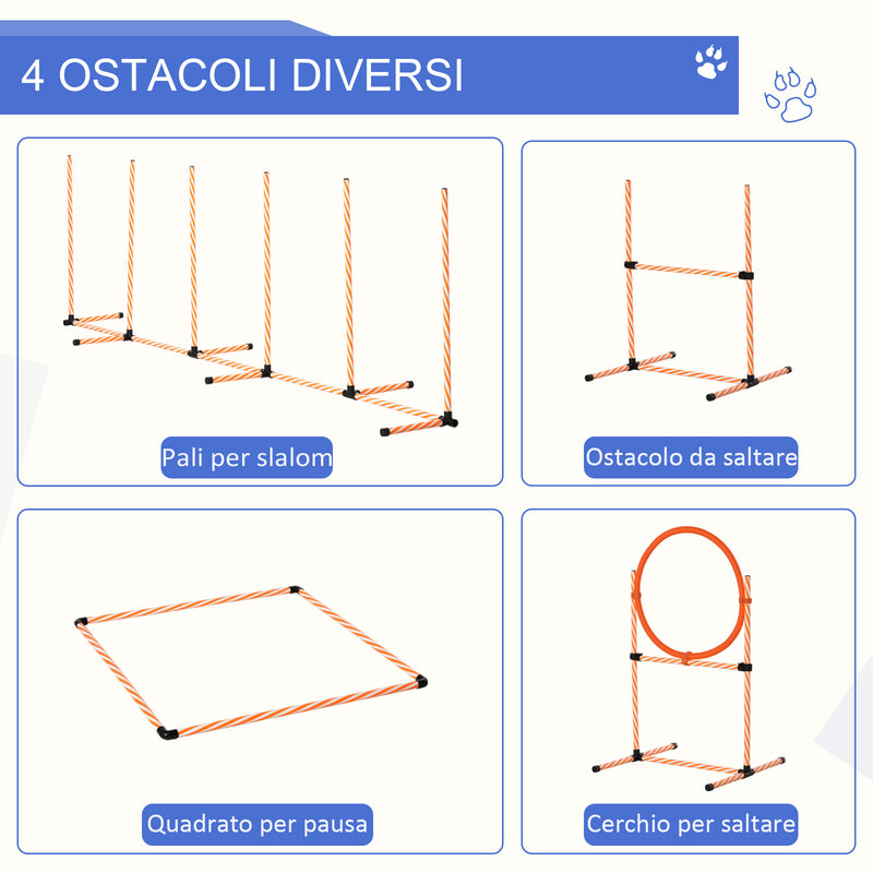 Set Addestramento Cani da Esterno Slalom Ostacolo e Tunnel con Sacca Trasporto Arancione-4