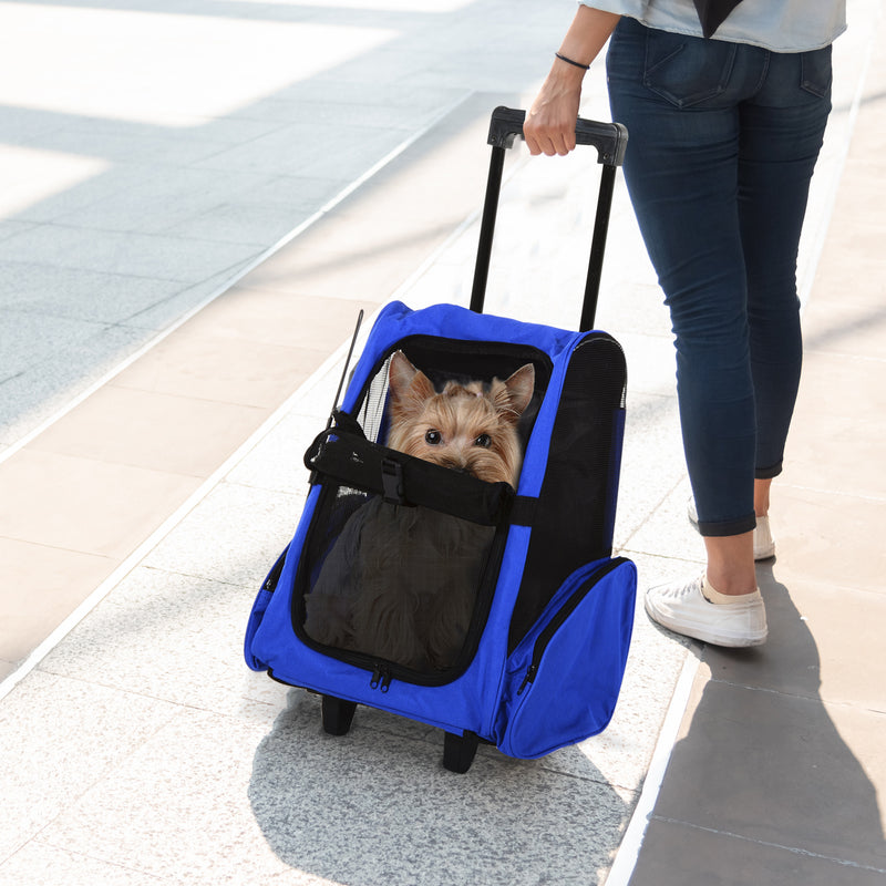 Trolley zaino 2 in 1 per piccoli animali domestici 36x30x49 cm  Blu-2