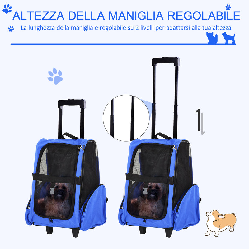 Trolley zaino 2 in 1 per piccoli animali domestici 36x30x49 cm  Blu-5