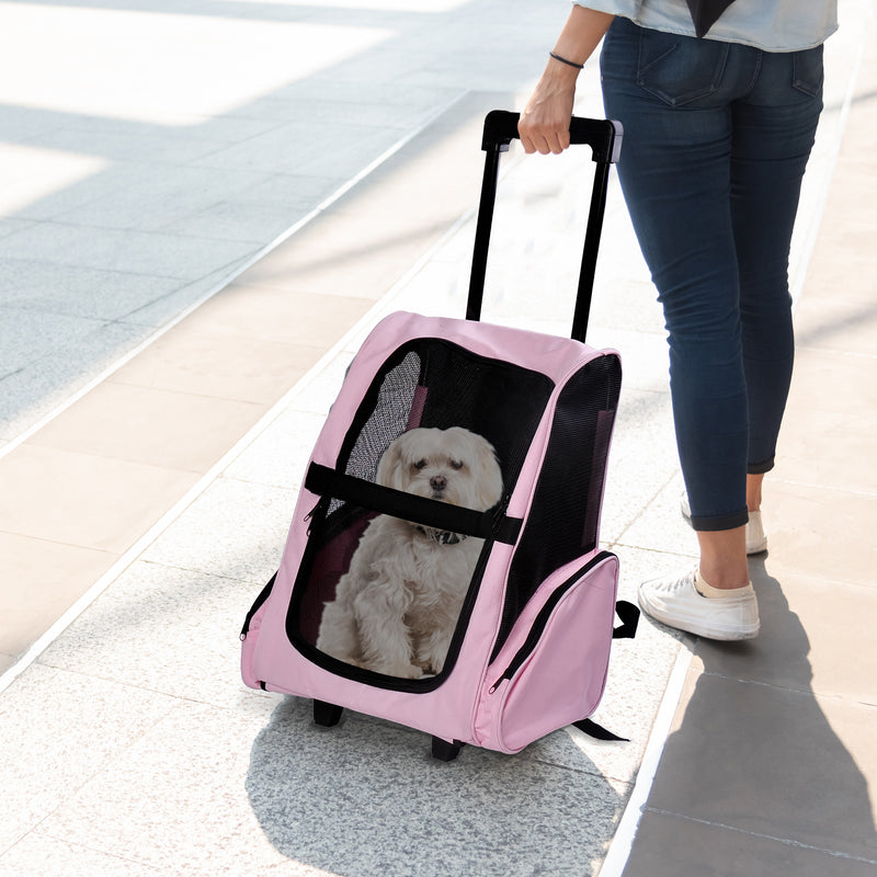 Trolley zaino 2 in 1 per piccoli animali domestici 36x30x49 cm  Rosa-2