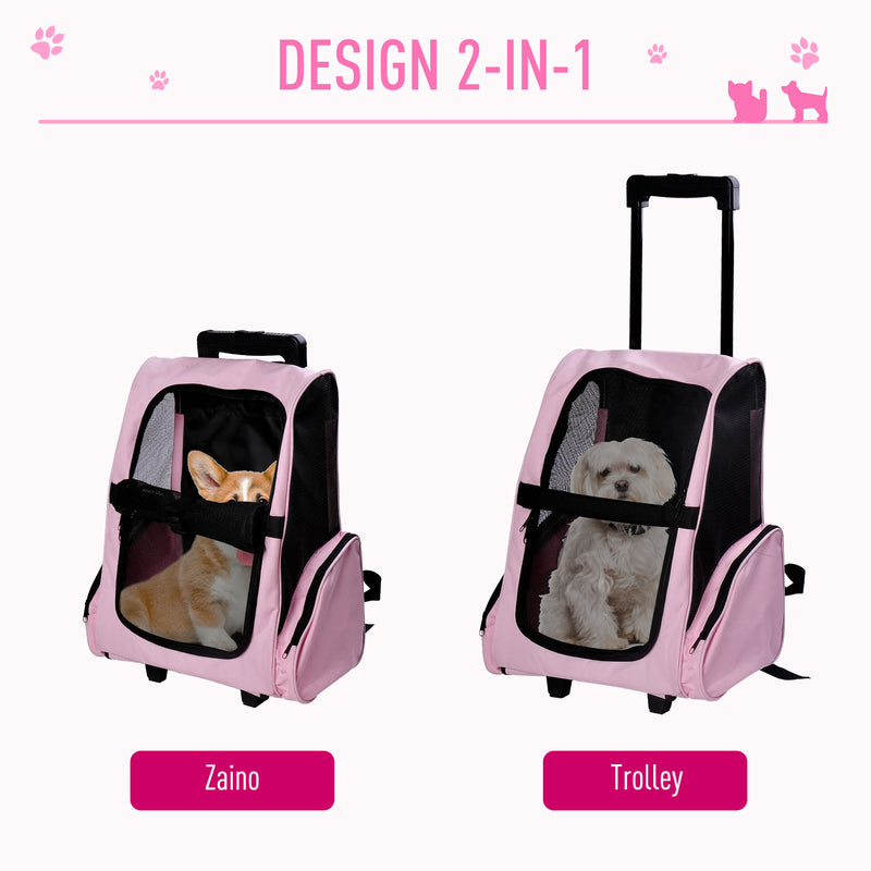 Trolley zaino 2 in 1 per piccoli animali domestici 36x30x49 cm  Rosa-4