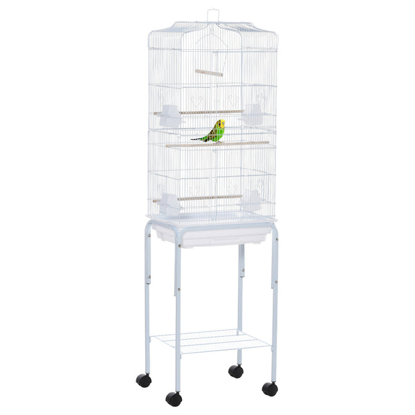 Cage à Oiseaux Volière 46,5x36x157 cm avec Roues en Métal et Acier Blanc sconto