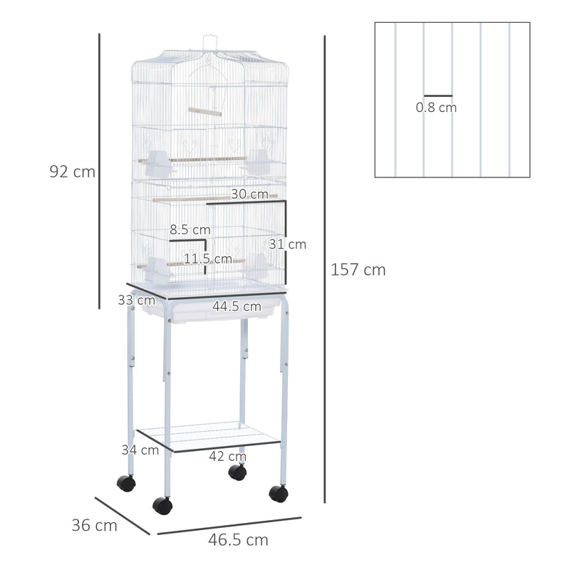 Voliera Gabbia per Uccelli 46,5x36x157 cm con Ruote in Metallo e Acciaio Bianco-3