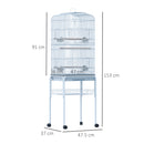 Voliera Gabbia per Uccelli 47,5x37x153 cm con Ruote in Metallo Bianco-3