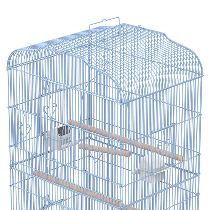 Voliera Gabbia per Uccelli 47,5x37x153 cm con Ruote in Metallo Bianco-7