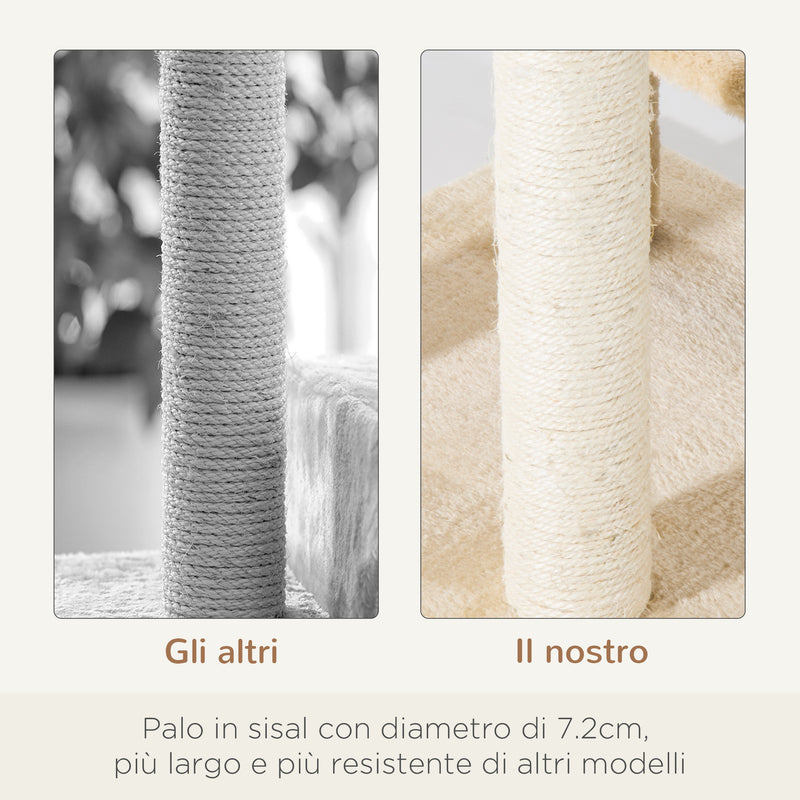 Albero Tiragraffi per Gatti 50x50x100 cm in Sisal e Peluche Beige-5