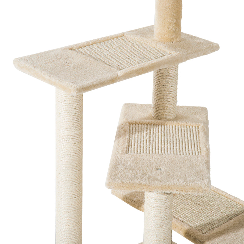 Albero Tiragraffi per Gatti 50x50x100 cm in Sisal e Peluche Beige-9