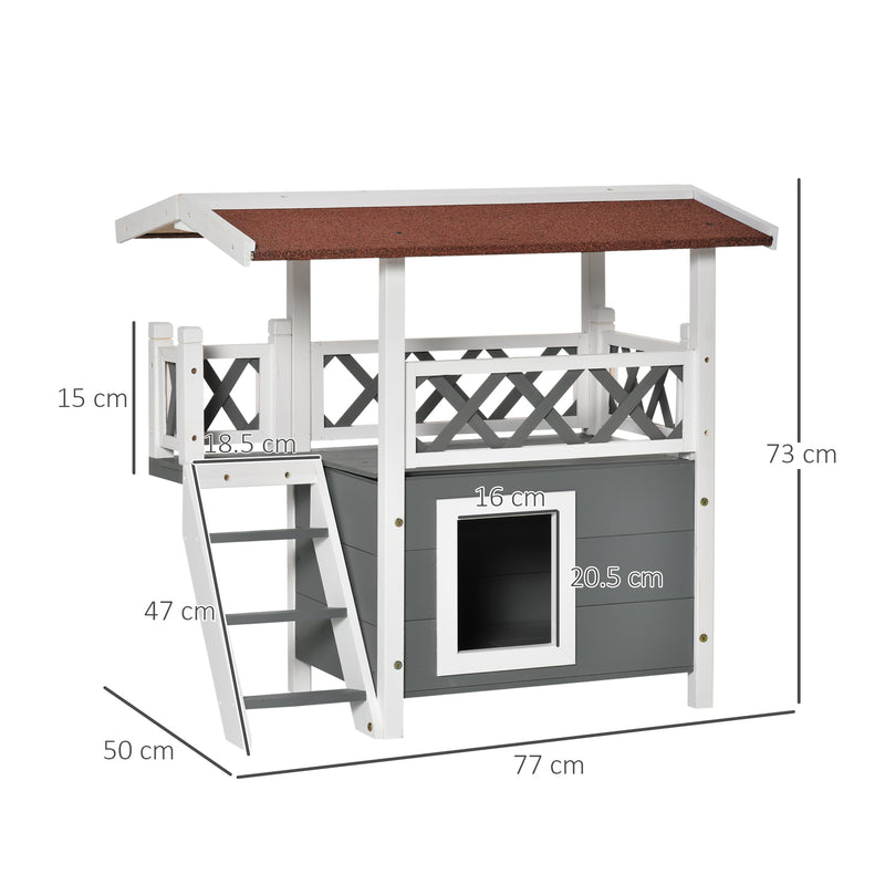 Cuccia per Gatti 77x50x73 cm con Terrazza e Scaletta Grigia-3