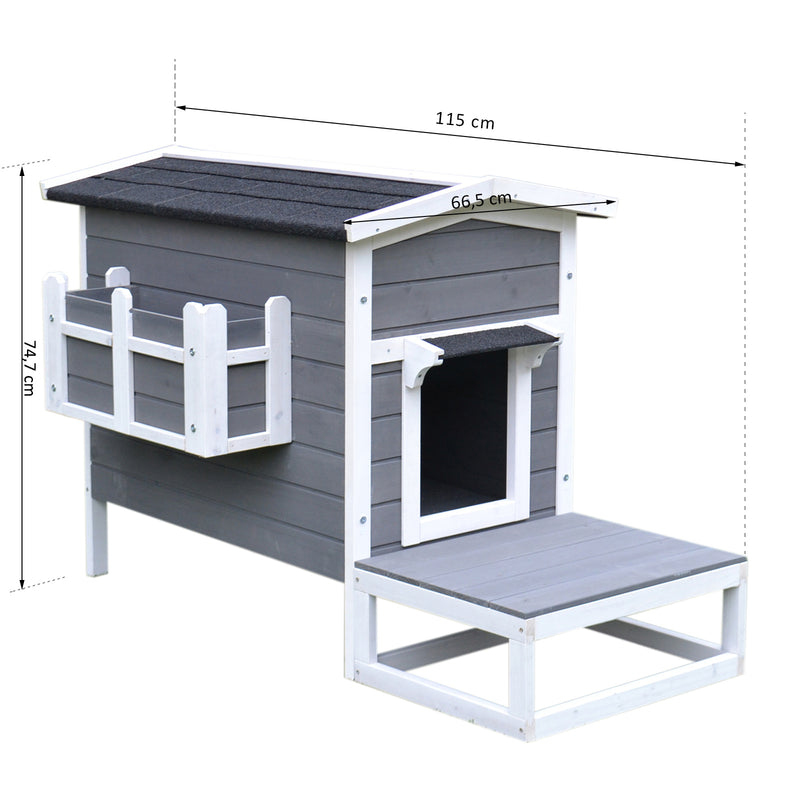 Cuccia da Esterno Rialzata con Balconcino e Tetto Impermeabile in Legno Grigio 83x66.5x74.7 cm -3