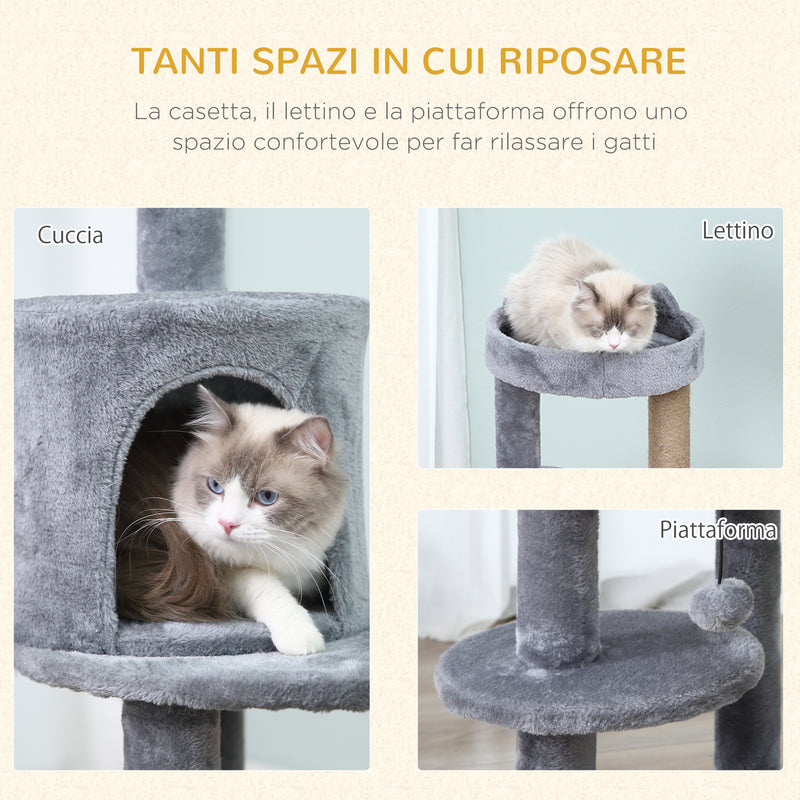 Tiragraffi con Cuccia per Gatti in Legno Sisal 48x48x104 cm  Grigio-5