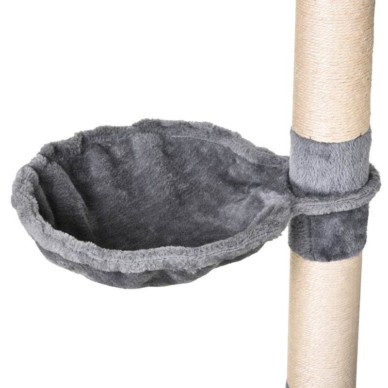 Tiragraffi con Cuccia e Cestino sospeso per Gatti 60x40x154 cm in Peluche Sisal  Grigio-9