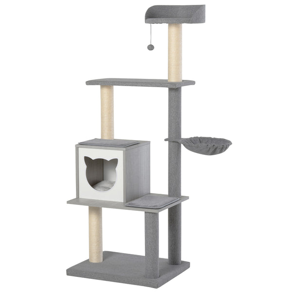 Arbre à chat avec lit et panier suspendu pour chat 61x49x160,5 cm en peluche sisal gris sconto