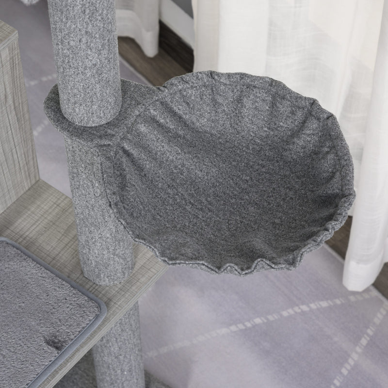 Tiragraffi con Cuccia e Cestino sospeso per Gatti 61x49x160,5 cm in Peluche Sisal  Grigio-8