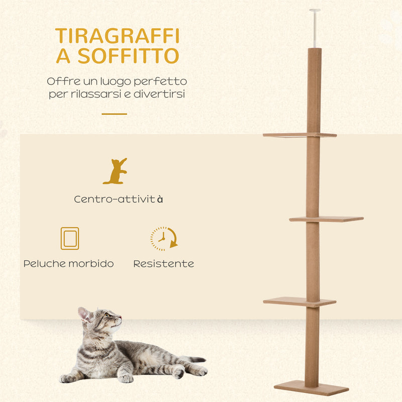 Albero Tiragraffi per Gatti 43x27x228-260 cm con Fissaggi oa Soffitto Marrone-4