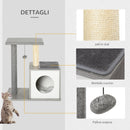 Tiragraffi con Cuccia per Gatti in Legno Sisal 59x39x62 cm  Grigia-6