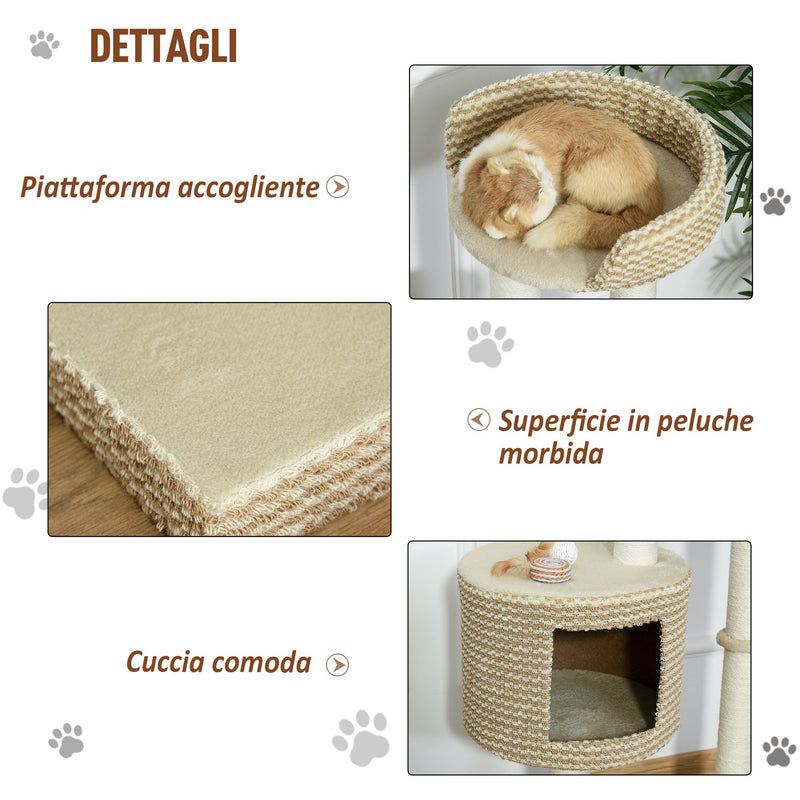 Albero Tiragraffi per Gatti 61x41x96 cm con Corda di Juta  Beige-6