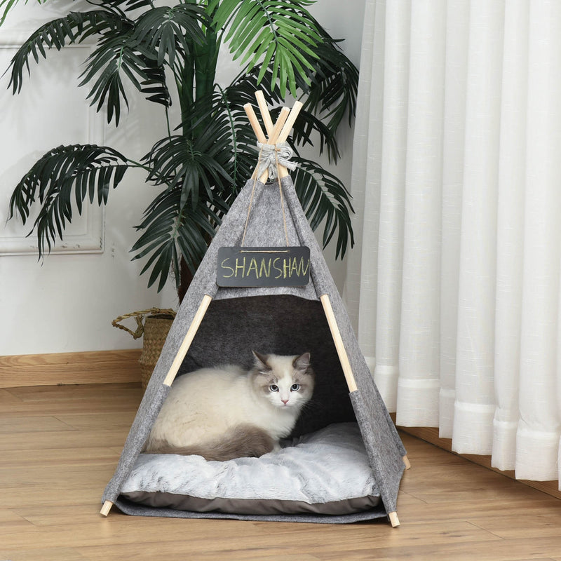 Tenda Cuccia per Gatti e Cani Piccoli 58x58x80 cm in Feltro Peluche Grigio-2