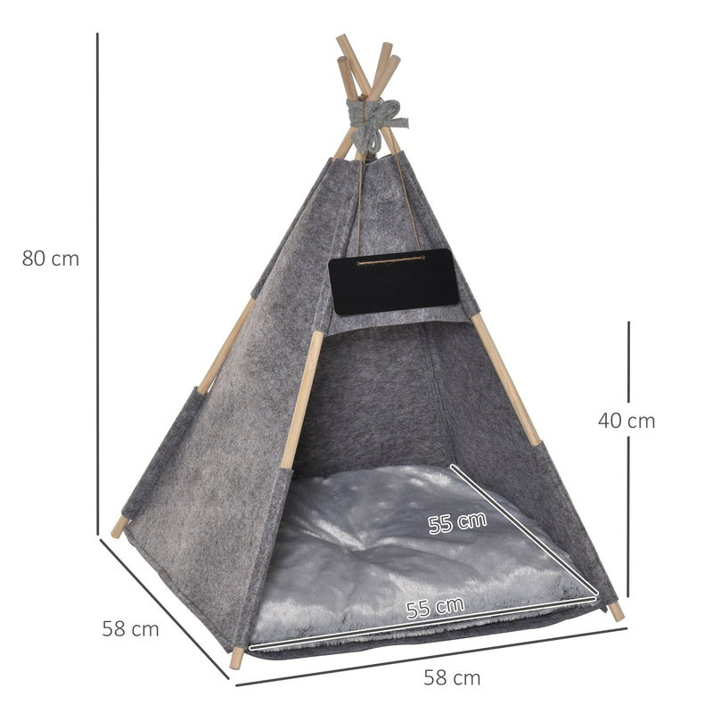 Tenda Cuccia per Gatti e Cani Piccoli 58x58x80 cm in Feltro Peluche Grigio-3