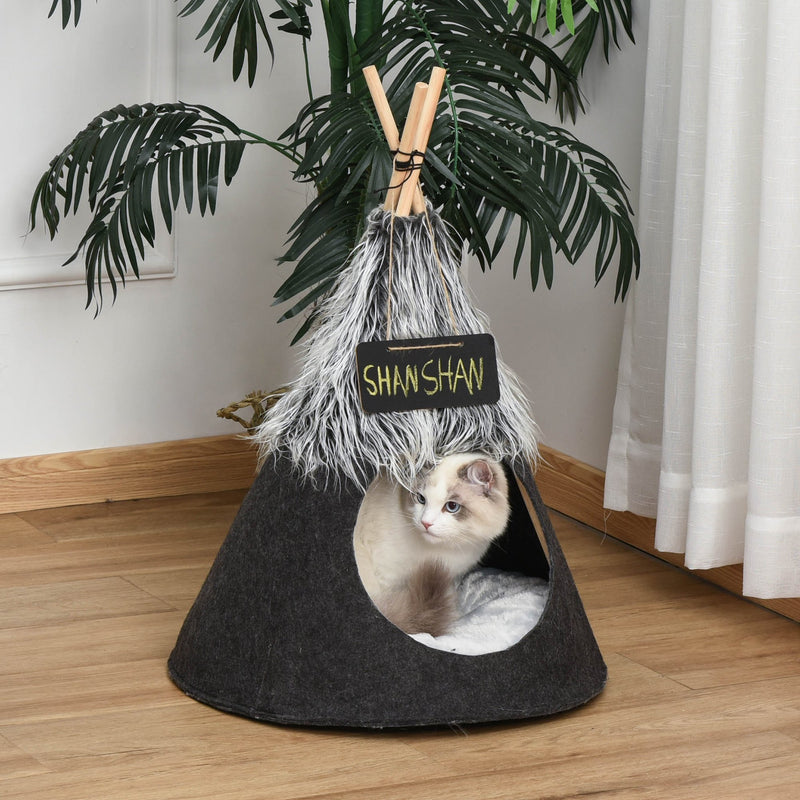 Tenda Cuccia per Gatti e Cani Piccoli Ø50x70 cm in Feltro Peluche Grigio-2