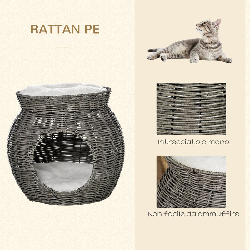 Cuccia per Gatti Ø50x43,5 cm in Rattan Grigio Scuro-5