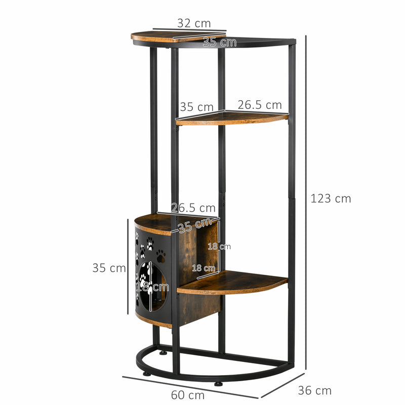 Palestra per Gatti con Cuccia 60x36x123 cm in Acciaio e Truciolare Marrone-3