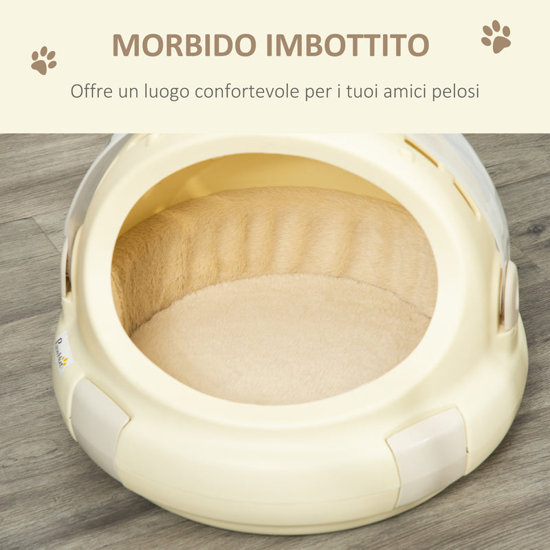 Trasportino Cuccia per Gatti Ø41x35,2 cm con Peluche Interno Beige-4